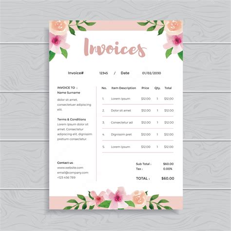 Example of a floral invoice template