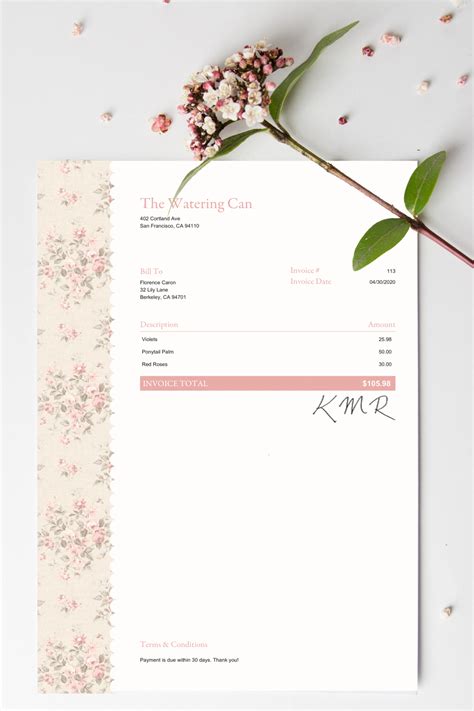 Example of a floral invoice template