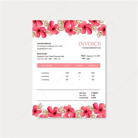 Example of a floral invoice template