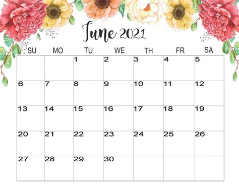 Floral June calendar