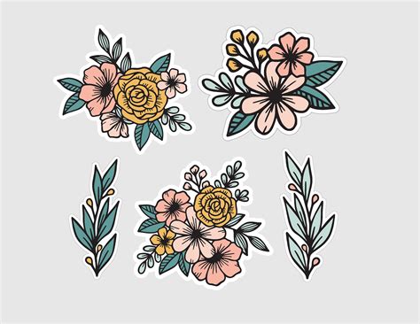 Floral pattern stickers with flowers, leaves, and branches