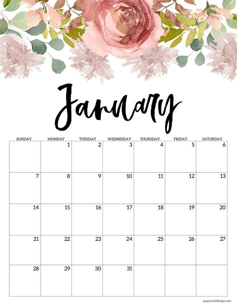 Floral printable calendar