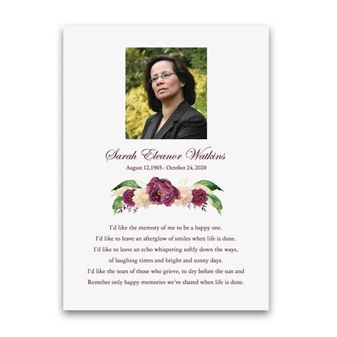 Floral Tribute Memorial Card Template