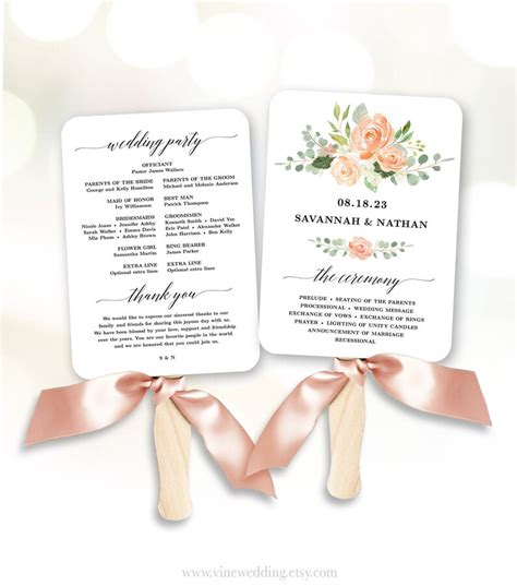 Floral wedding program fan template