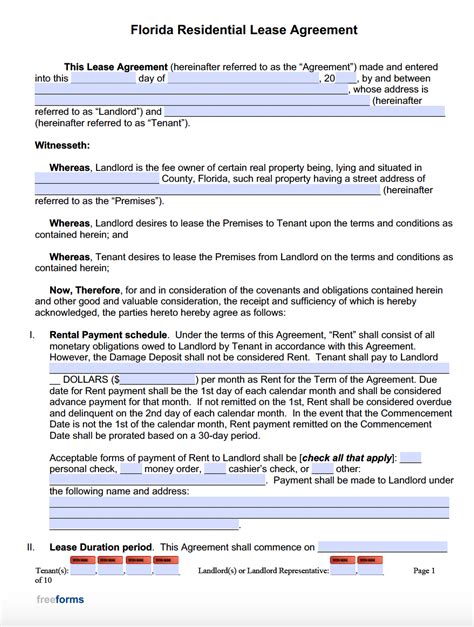 Florida Lease Agreement Sample