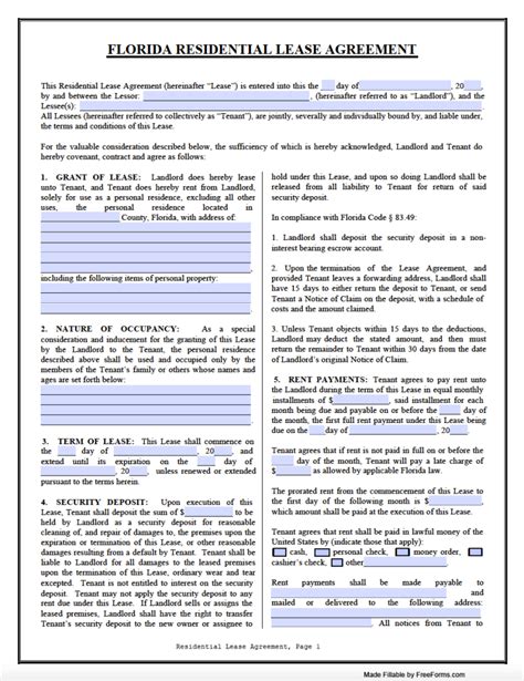 Florida Lease Template Printable