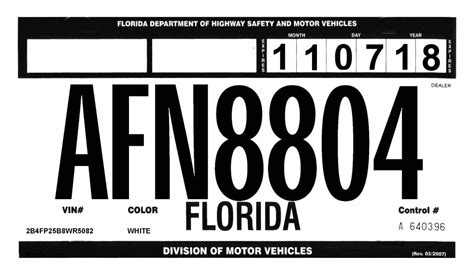 Florida license plate template print