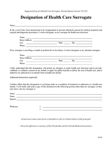 Florida Medical Power of Attorney Form Example