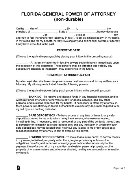 Florida Medical Power of Attorney Form Sample