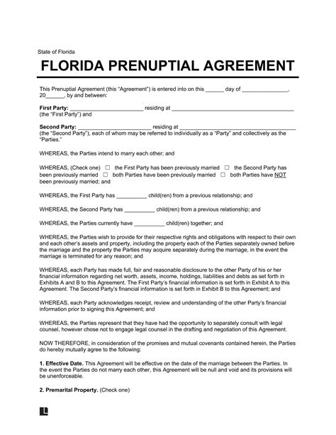 Florida Prenup Agreement Template