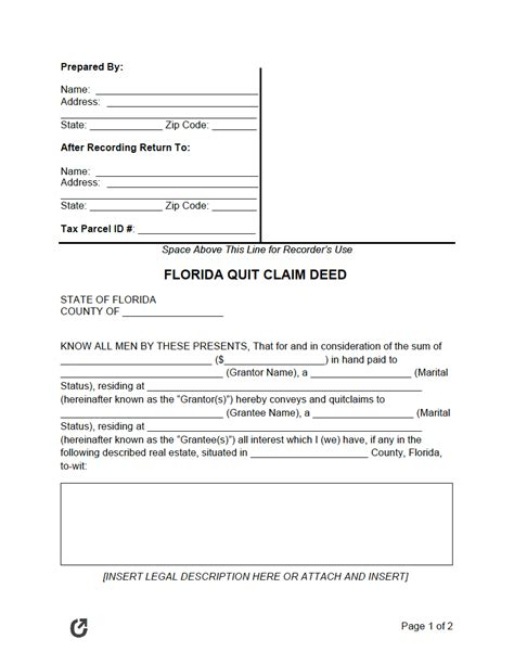 Florida quit claim deed form example