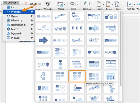 Flowchart symbols in MS Word