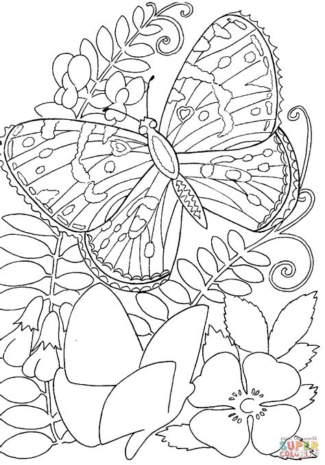 Flower Colouring Pages with Butterflies