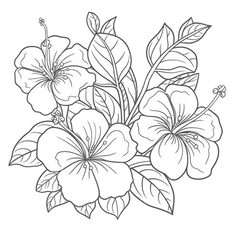 Flower Colouring Pages with Leaves