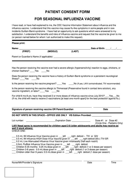 Flu Vaccine Consent Form PDF Download