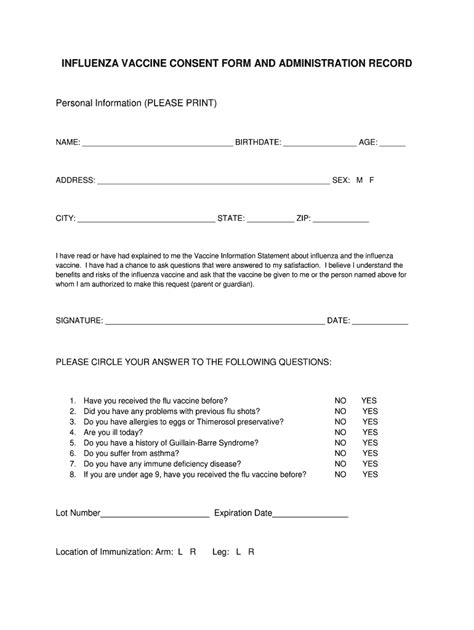 Flu Vaccine Consent Form Sample