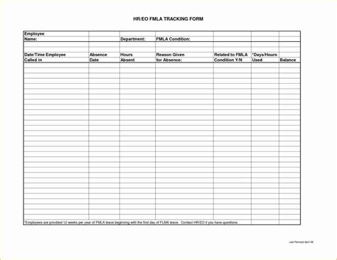 FMLA leave tracking template example