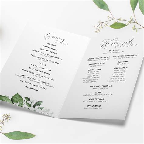 Folded Wedding Program Template Example