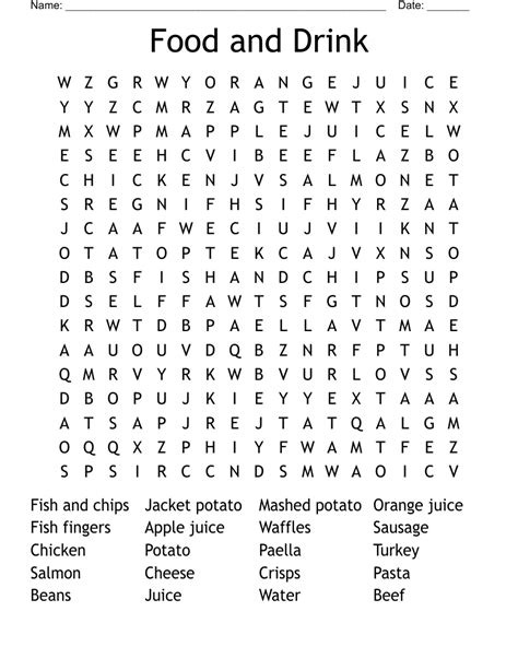 Food and drink word search