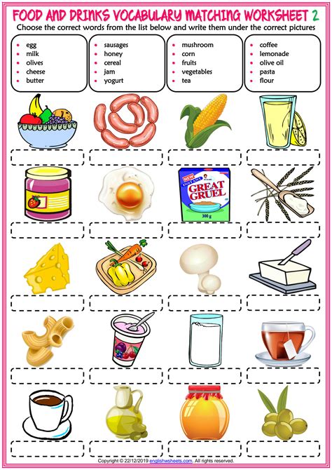 Food and drinks vocabulary worksheets