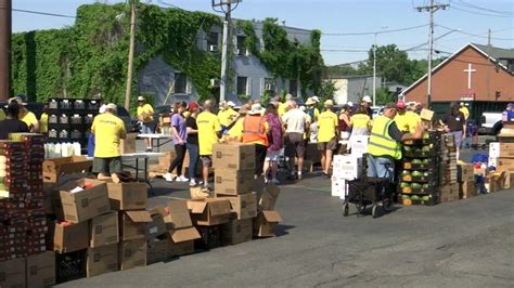 Food bank volunteers sorting donations