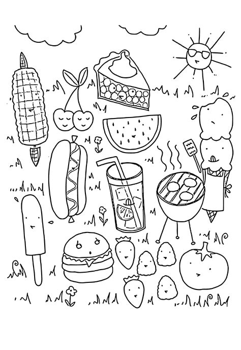 Food coloring page with intricate details and shapes