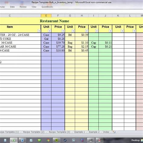 Food Cost Template for Restaurants