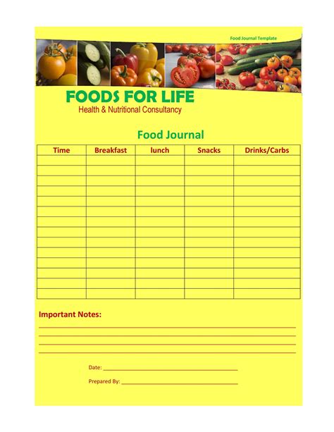 Food Diary Journal Template