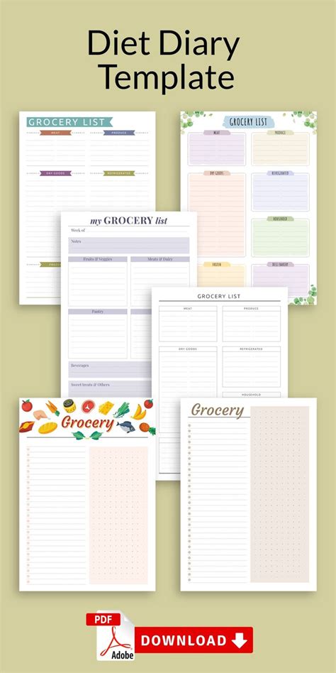 Food diary template