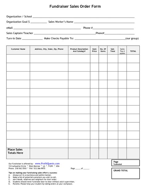 Food Fundraiser Order Form Template