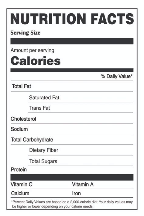 Food label template size