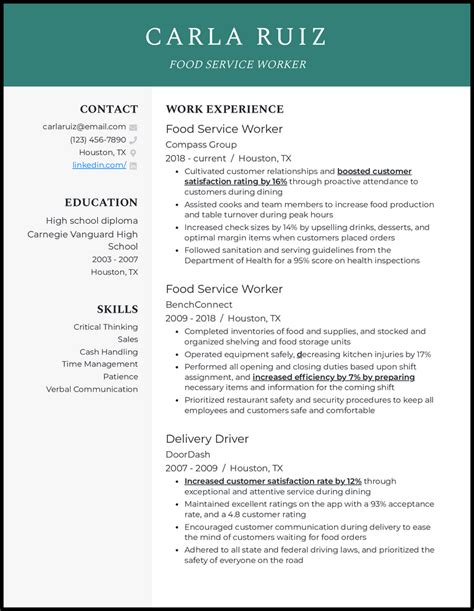 Food Service Resume Template 9