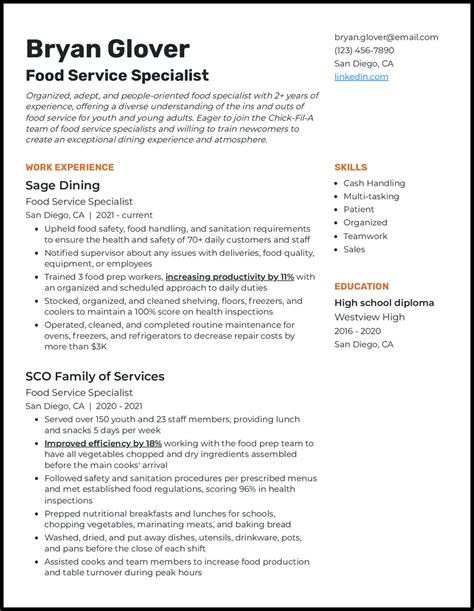 Food Service Worker Resume Example 1