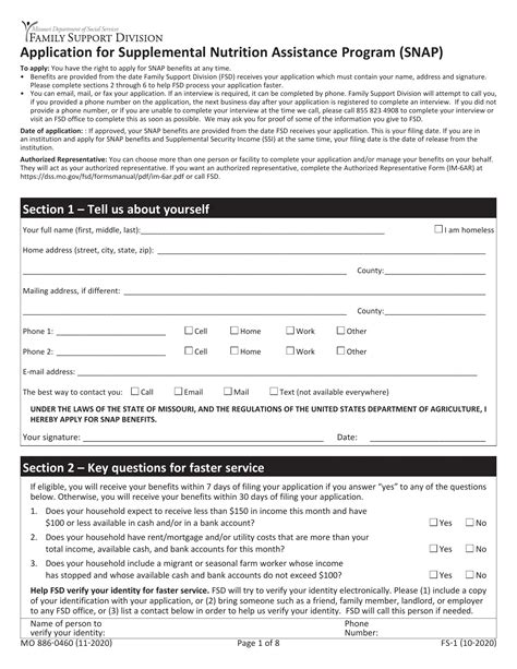 Food Stamp Application Form Washington MO