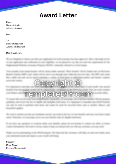 Food Stamp Award Letter Template