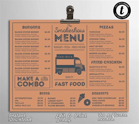 Food Truck Menu Template PDF