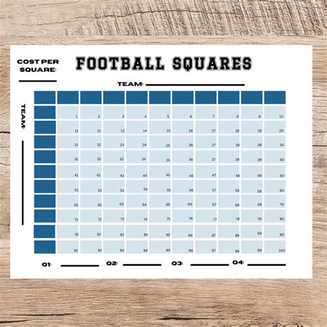 A sample football betting grid template