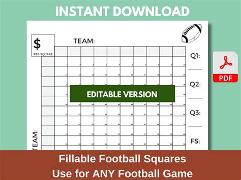 Football betting squares template example