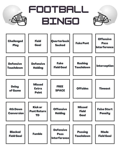 Football bingo card ideas