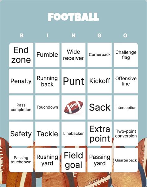 Football bingo cards on a table with game day snacks