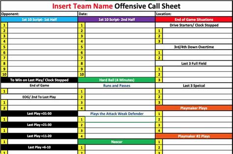 Football Play Sheet Template 2