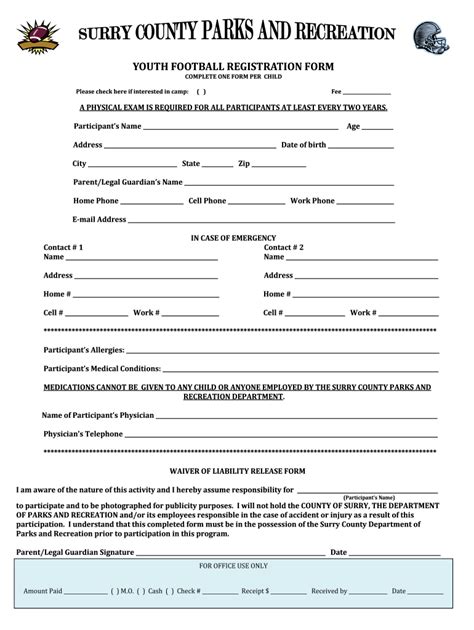 Football Registration Form Template PDF