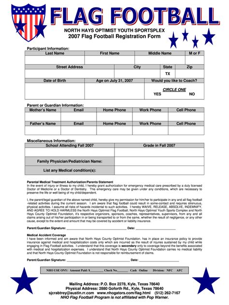 Football Registration Form Template Word Download Free