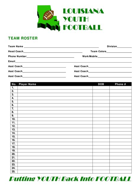 Football Roster Template PDF