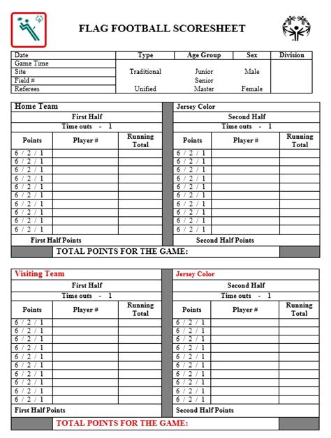 Football Score Sheet Template