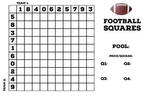 Football Square Pool Grid Template