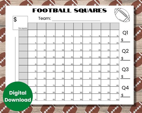 Football Squares Grid with Prize Sponsors