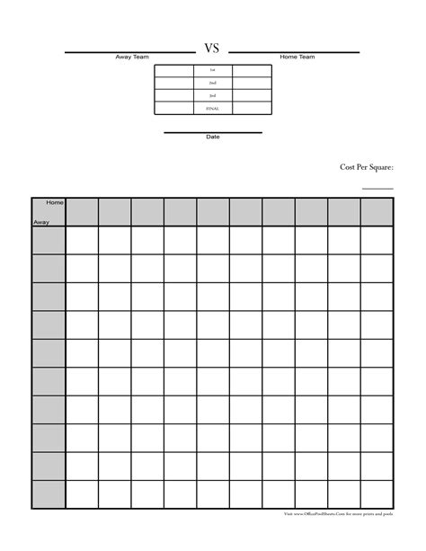 Football Squares Pool Printable Template