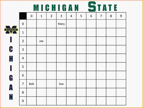 Football Squares Template Examples