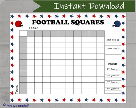 Football Squares Pool Template Structure